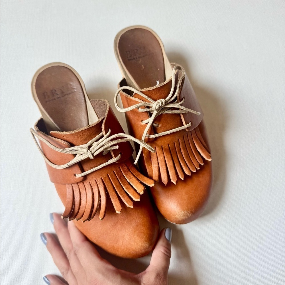 Bryr Leather Fringe Clogs Cottagecore Boho Handmade Wooden Sole 5 Scandi Chic